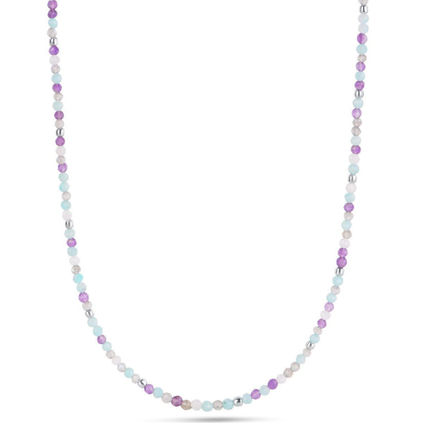 Amazonite, Labradorite & Amethyst Beaded Necklace Sterling Silver