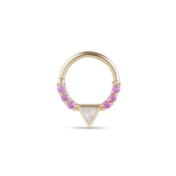 single Moonstone & Pink Sapphire Earring 9k Gold for daith piercings