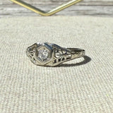 18kt White Gold Hexagon Diamond Deco Vintage Ring