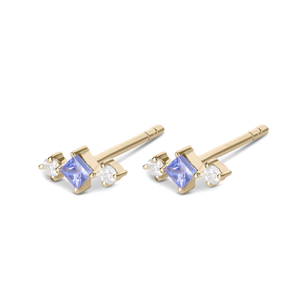 Tanzanite & White Sapphire Stud Earring Pair 9k Gold