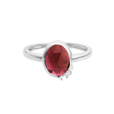 Rhodolite Garnet, Moonstone & White Sapphire Ring Sterling Silver