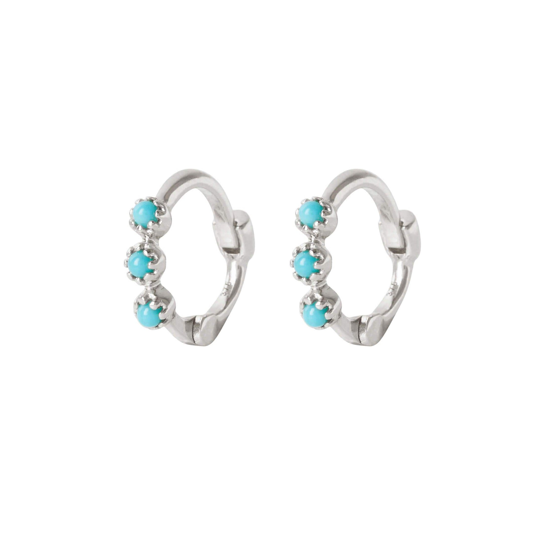 Mini Turquoise Trilogy Huggie Hoop Earring Pair Sterling Silver - Zohreh V. Jewellery