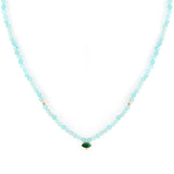 Amazonite & Malachite Eye Beaded Necklace 9k Gold