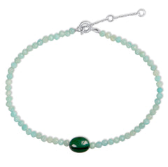 Amazonite & malachite Bracelet sterling silver on white background