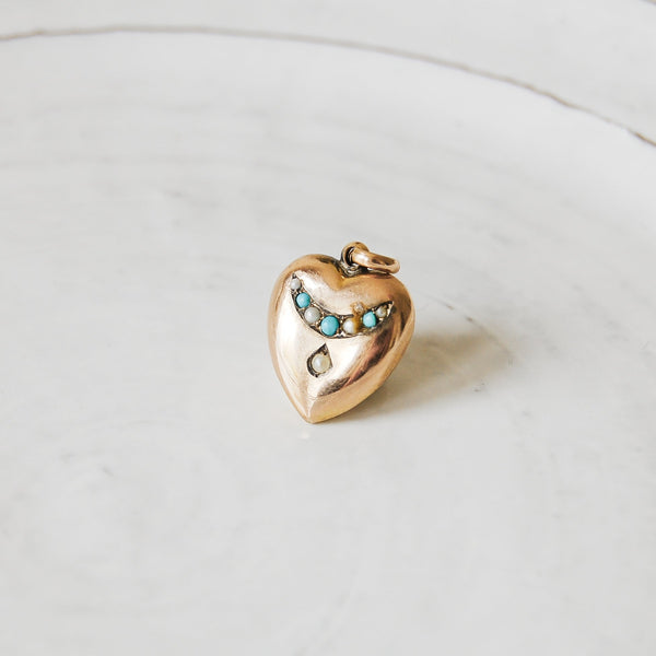 9kt Gold Pearl & Turquoise Vintage Pendant