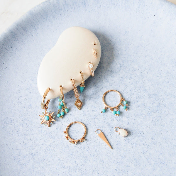 Australian Opal & Diamond Detail Hoop Earrings 9k Gold