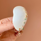 solid gold ear stack including the Emerald Marquise Beaded Flat Back Earring 9k Gold