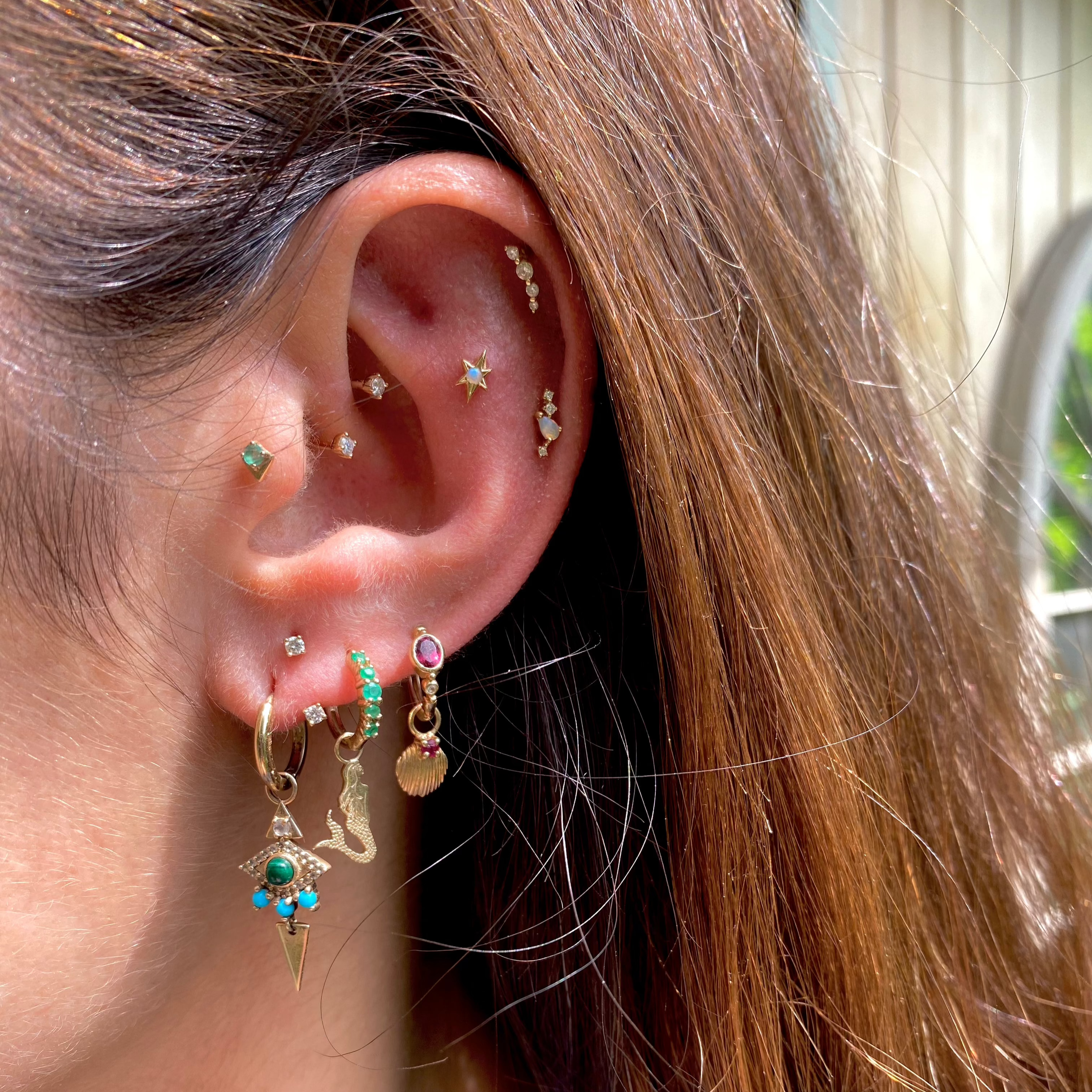 Flat Back Earrings Solid Gold on model