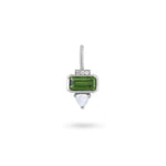 Earring with green gemstone and white stone on a white background