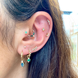 Green Tourmaline & Diamond Daith Hoop 9k Gold