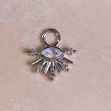 Moonstone & White Sapphire Sunburst Earring Charm Sterling Silver on hard surface