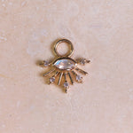 Moonstone & White Sapphire Sunburst Earring Charm 9k Gold on hard surface