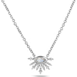 Moonstone & White Sapphire Sunburst Necklace Sterling Silver