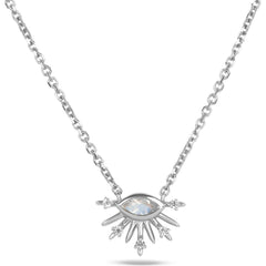 Moonstone & White Sapphire Sunburst Necklace Sterling Silver
