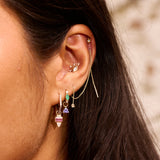 close up of solid gold ear stack including the Opal Star Flat Back Earring 14k Gold