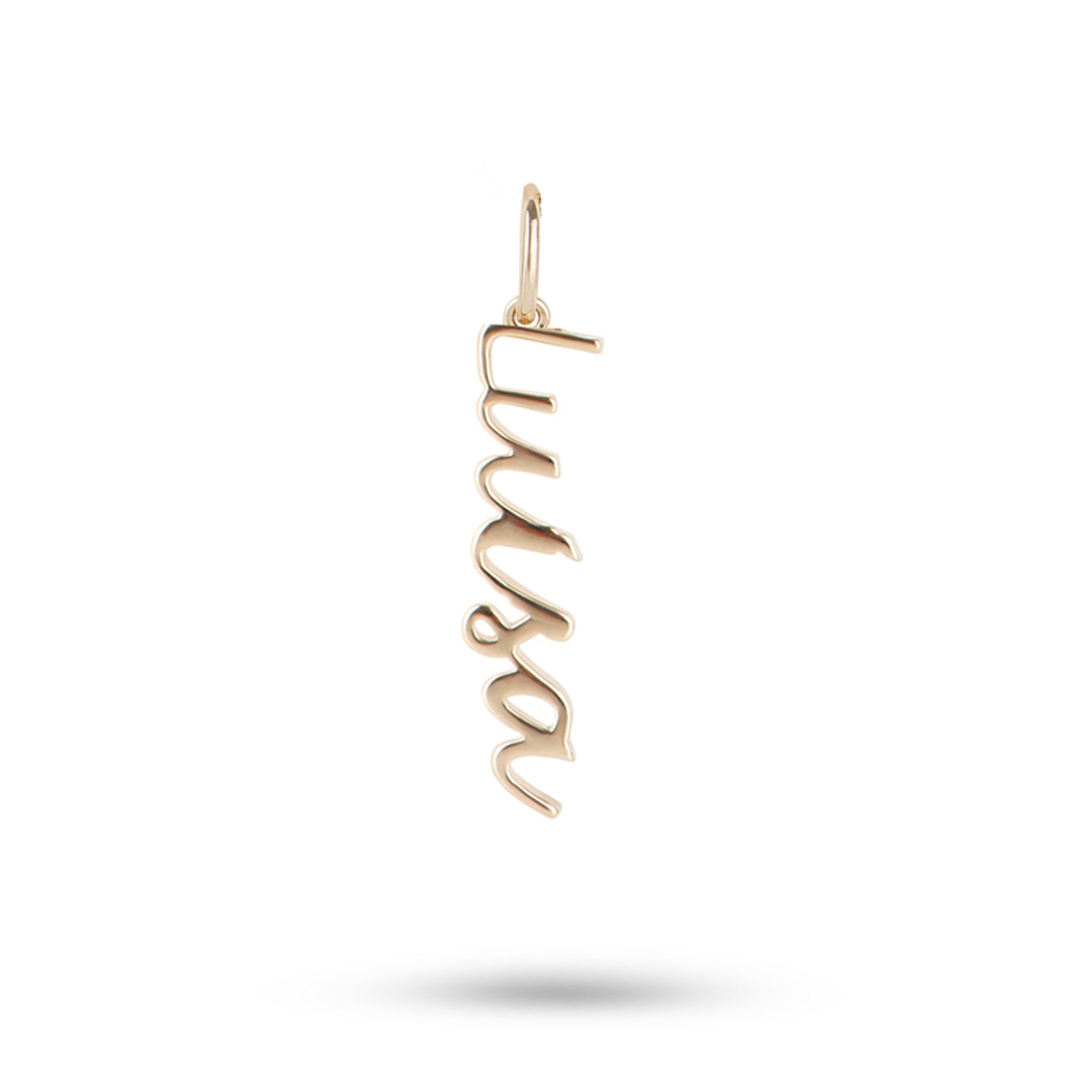 Personalised name pendant 9k gold white background