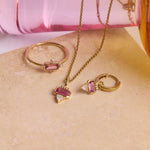 pink tourmaline and diamond jewellery set including the Pink Tourmaline, Diamond & Moonstone Necklace 9k Gold