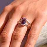 close up up sterling silver rings including the Rhodolite Garnet, Moonstone & White Sapphire Ring Sterling Silver