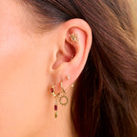 solid gold ear stack including the Rhodolite Garnet & Diamond Earring Charm 9k Gold