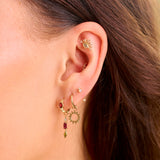 solid gold ear stack including the Rhodolite Garnet & Diamond Earring Charm 9k Gold