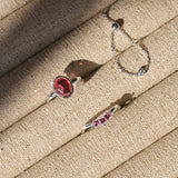 rhodolite garnet rings on ring tray
