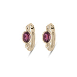 Rhodolite Garnet & White Sapphire Huggie Hoop Earring Pair 9k Gold