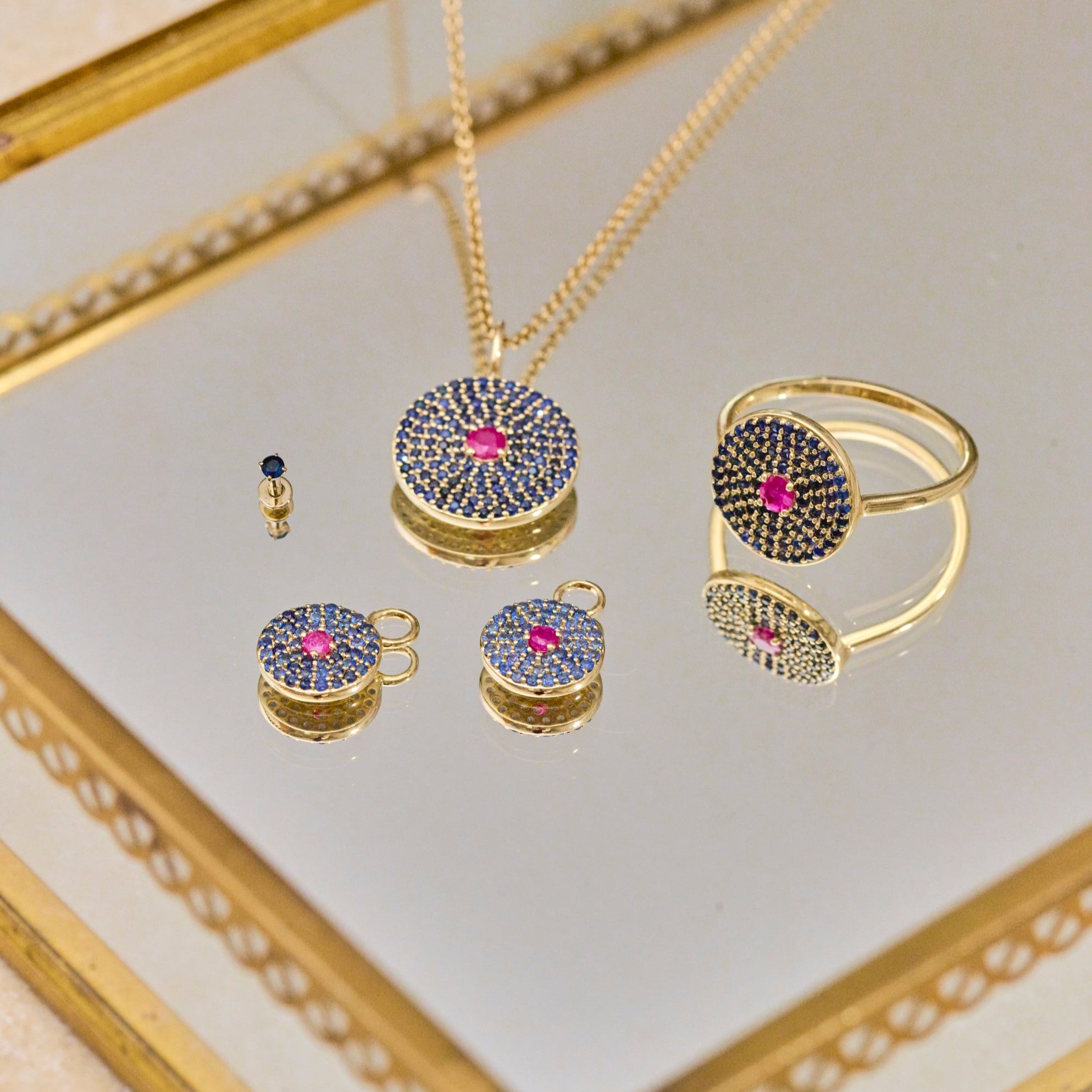 Sapphire & Ruby Collection on mirror