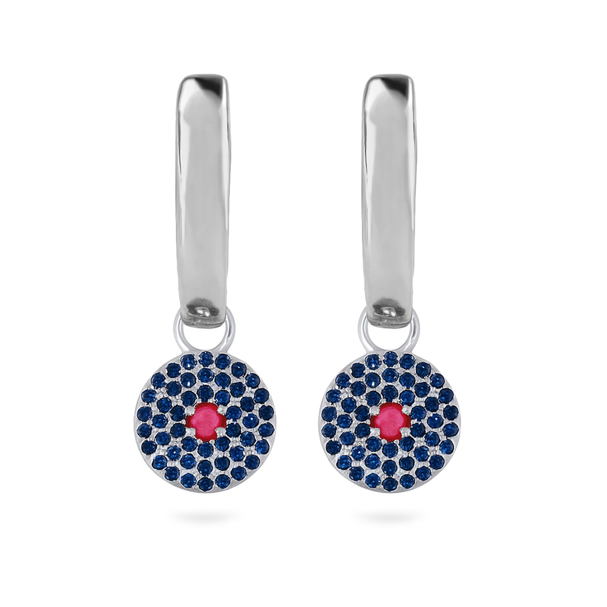 Sapphire Ruby Pavé Disc Hoop Earrings 9k White Gold – Zohreh V