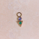 Tanzanite & Emerald Geo Earring Charm 9k Gold on hard surface