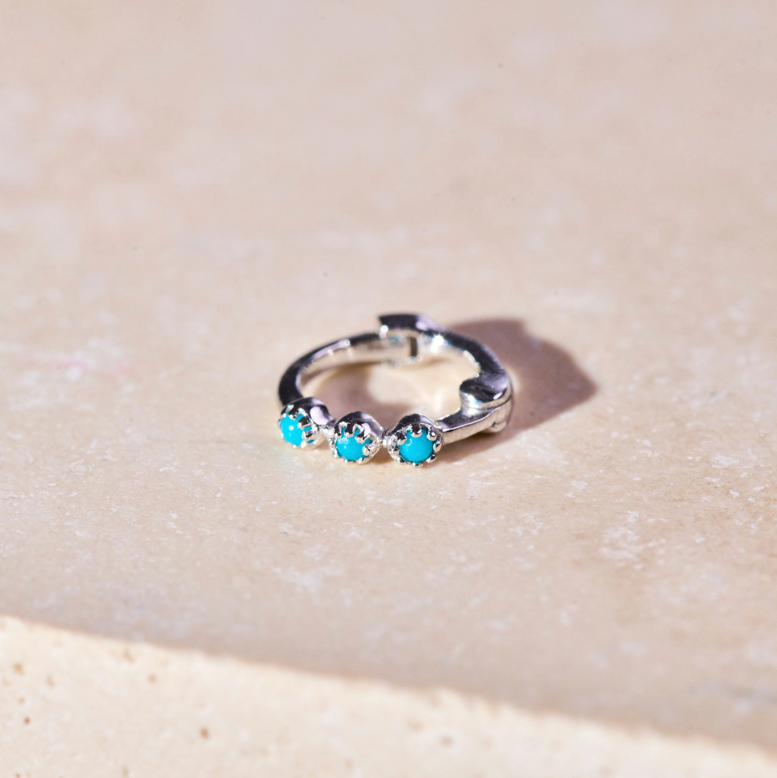 Mini Turquoise Trilogy Huggie Hoop Earring Pair Sterling Silver - Zohreh V. Jewellery
