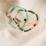 Pink Quartz, Citrine & Malachite Beaded Bracelet Sterling Silver