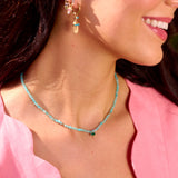Amazonite & Malachite Eye Beaded Necklace 9k Gold