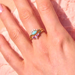 amazonite & garnet rings on model