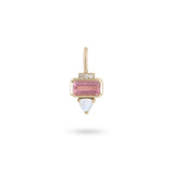 Pink tourmaline gold pendant white background