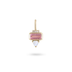 Pink tourmaline gold pendant white background
