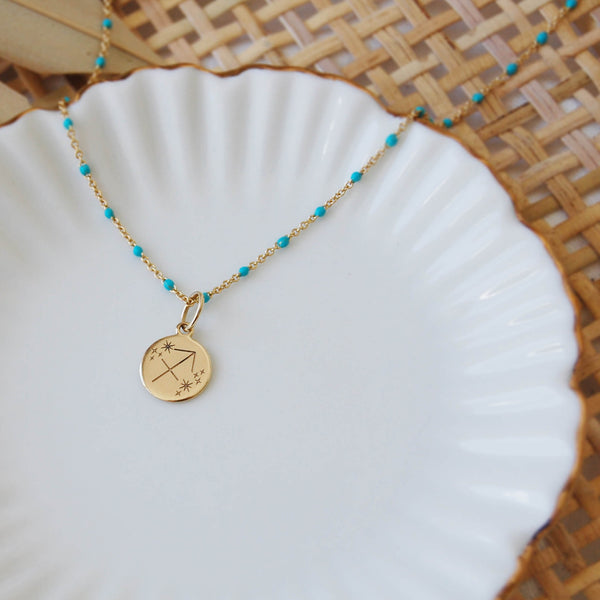16" Turquoise Enamel Chain 9k Gold
