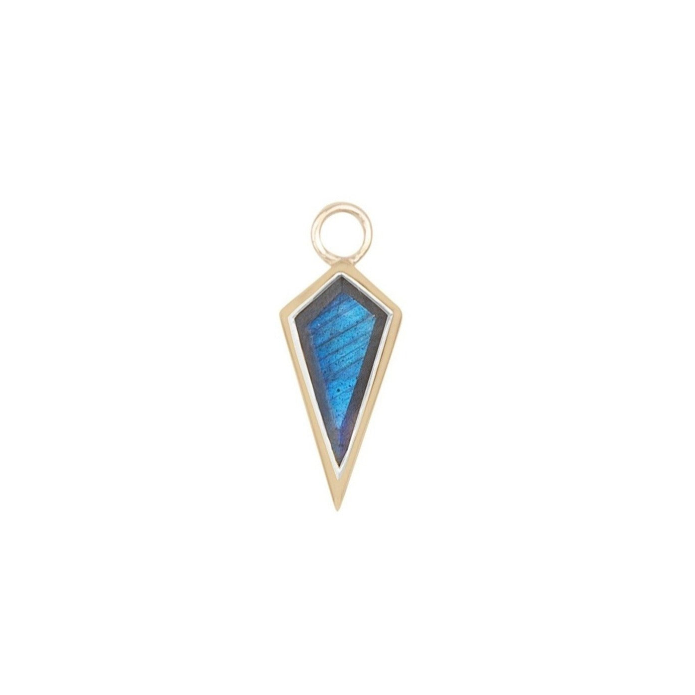 Labradorite Rhombus Earring Charm 9k Gold on white background