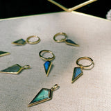 Labradorite Rhombus Earring Charms 9k Gold on fabric