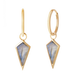 Labradorite Rhombus Hoop Earrings 9k Gold on white background