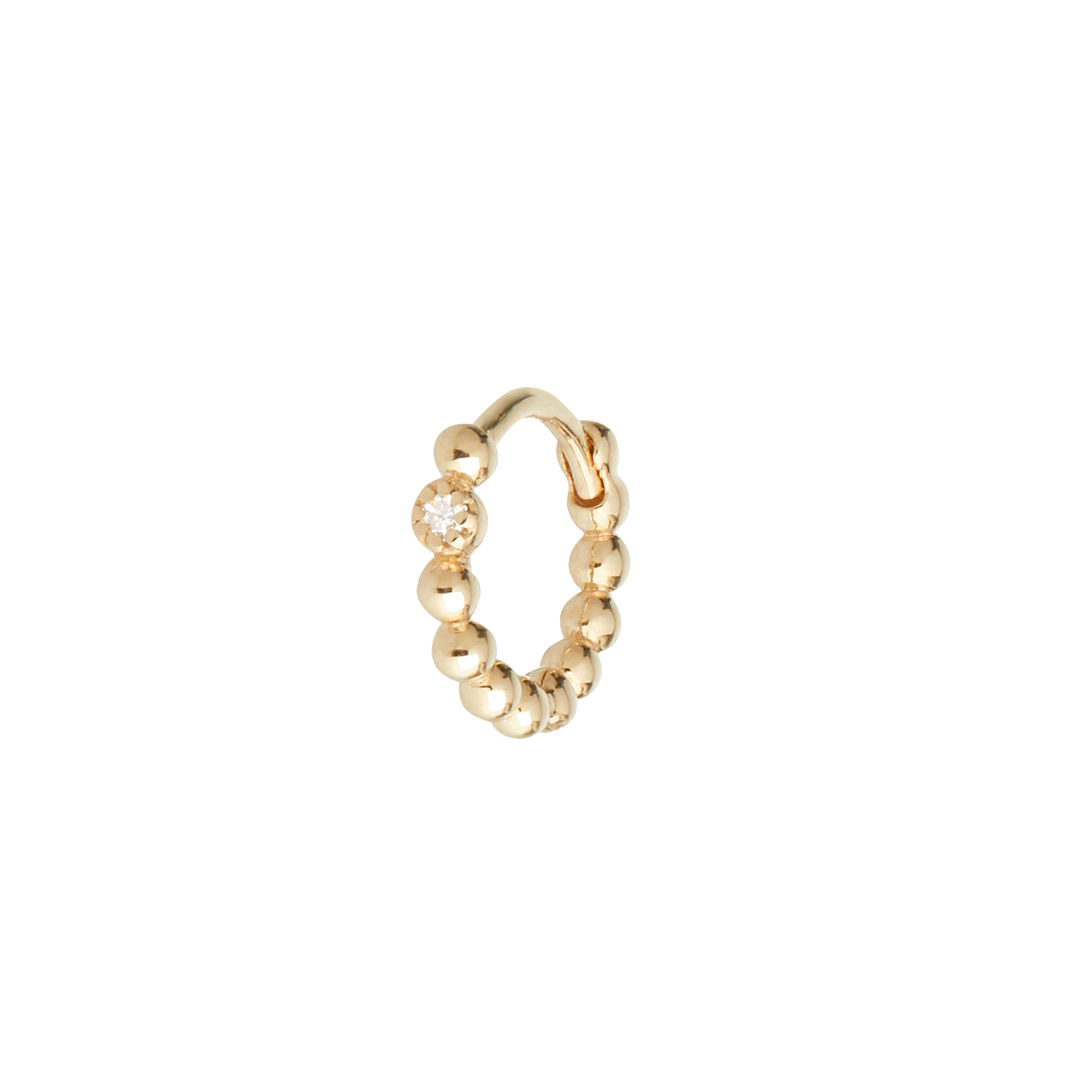 Mini Diamond Beaded Huggie Hoop 9k Gold on white background