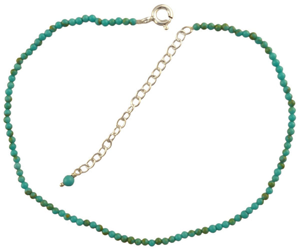 Turquoise Beaded Anklet Sterling Silver