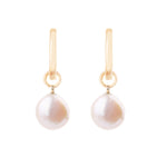 Baroque Pearl Hoop Earrings 9k Gold on white background
