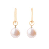 Baroque Pearl Hoop Earrings 9k Gold on white background