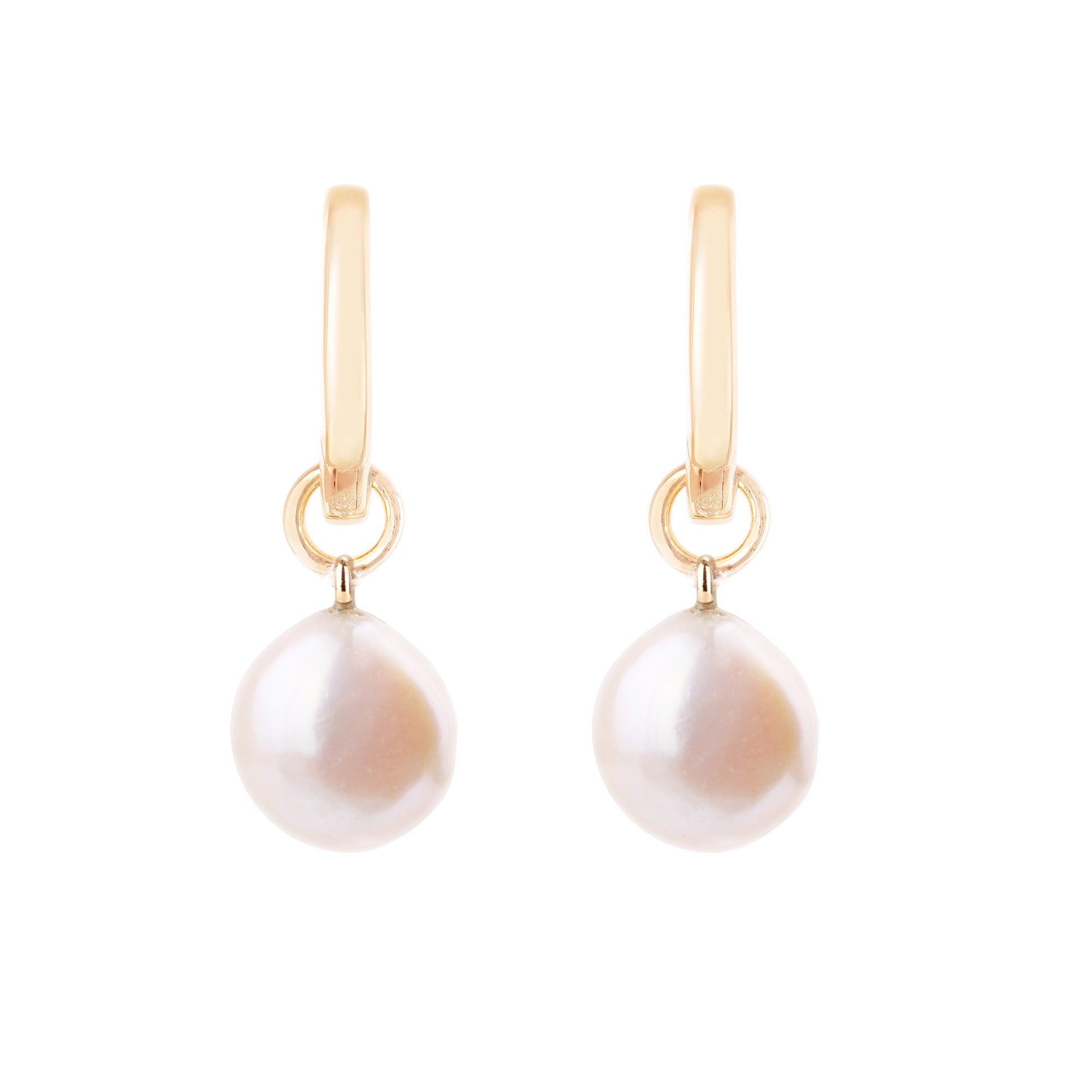 Baroque Pearl Hoop Earrings 9k Gold on white background