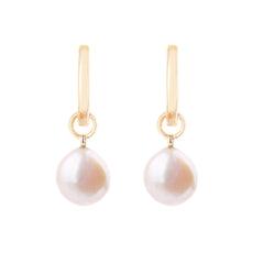 Baroque Pearl Hoop Earrings 9k Gold on white background
