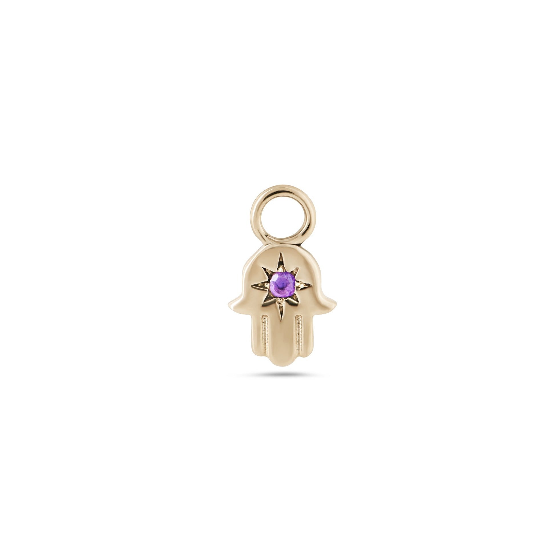 Hand of Fatima Amethyst Earring Charm 9k Gold