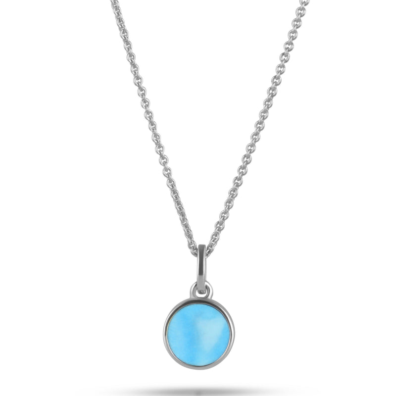 Turquoise Bezel Coin Necklace Sterling Silver