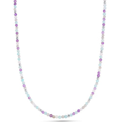 Amazonite, Labradorite & Amethyst Beaded Necklace Sterling Silver