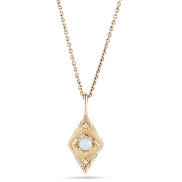Australian Opal & Diamond Detail Diamond Pendant 9k Gold
