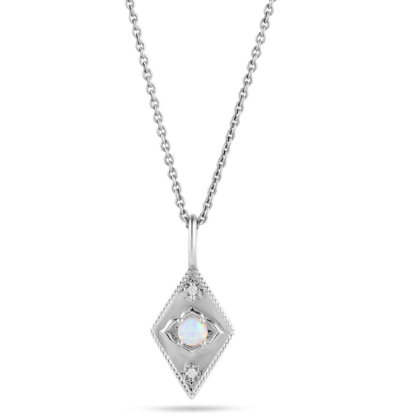 Australian Opal & White Sapphire Detail Diamond Pendant Sterling Silver